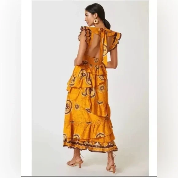 NWT Love the Label Anthropologie Adrienne Ruffled Boho Maxi Dress size large - Picture 5 of 16
